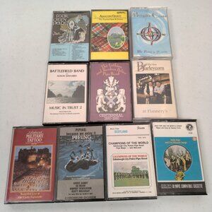 Bagpipe Band Pipes And Drums Cassette Lot of 10 Mixed Scottish Irish Music